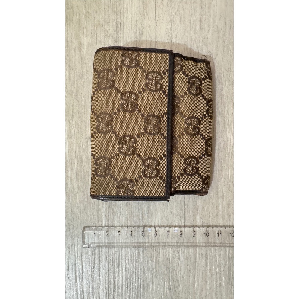 100% Authentic Gucci Vintage Monogram Canvas Horsebit  Wallet Brown Gold
